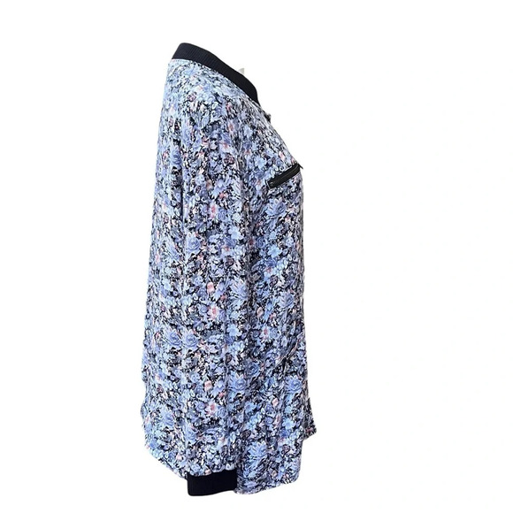 Free People Oversized Blue and purple Floral Jacquard  Full Zip Jacket Size XS - Picture 4 of 11